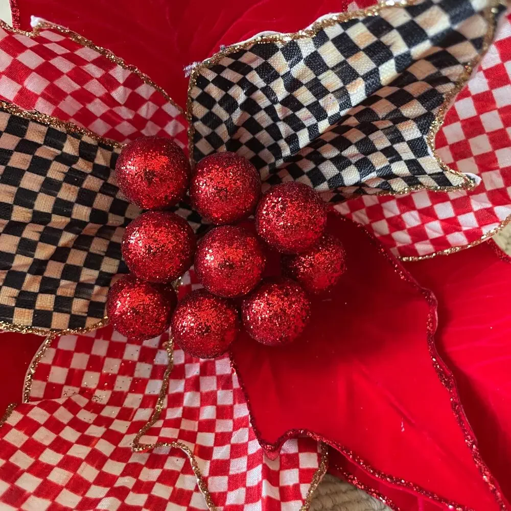 MacKenzie Childs Check It Out Jumbo Poinsettia Clip Festive Holiday New